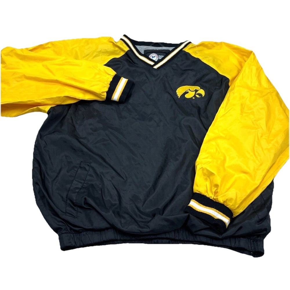 Iowa Hawkeyes Jacket Men XL Black Yellow Pullover Windbreaker Lined Windshirt